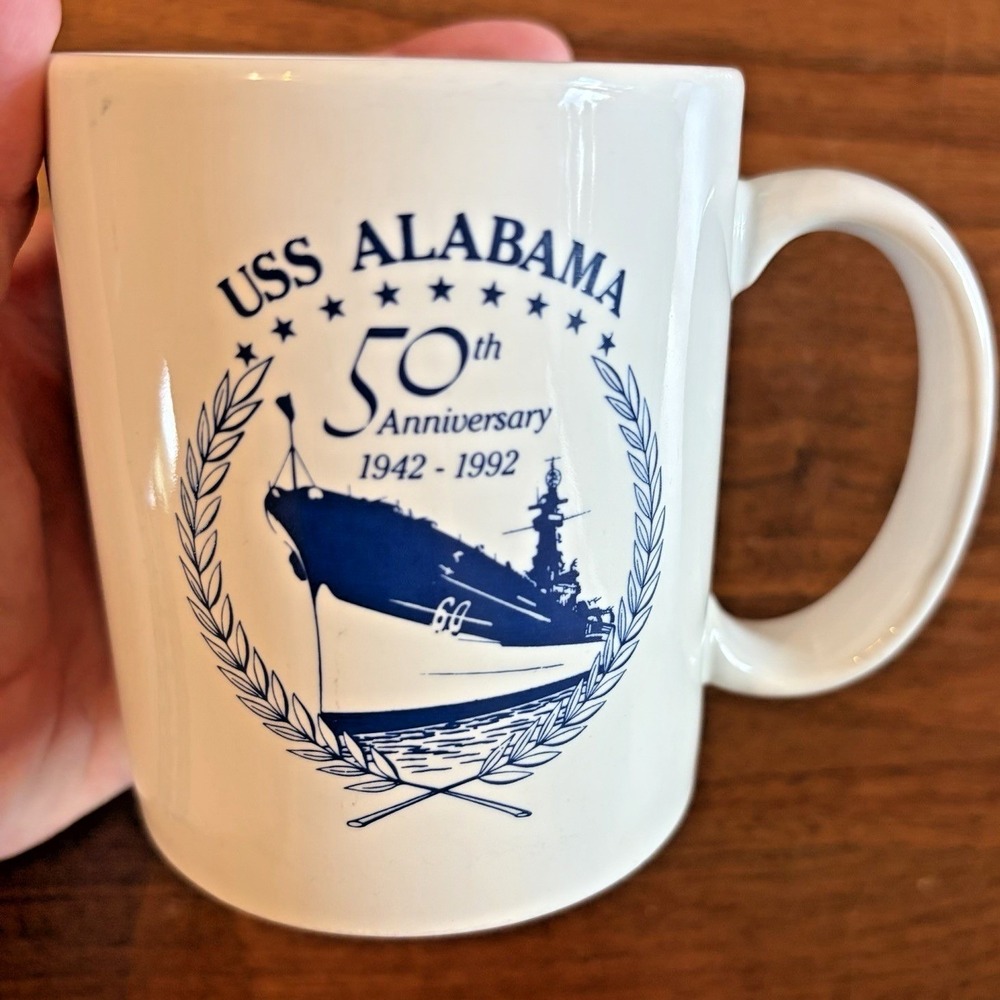 USS Alabama 50th Anniversary Coffee Mug Cup Set of 2 Pacific Campaigns White